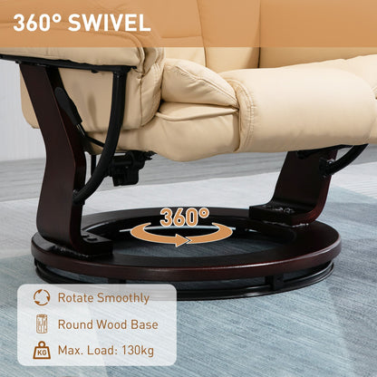 HOMCOM Faux Leather 135 Reclining Chair and Footstool - Beige