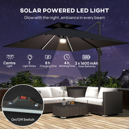 Outsunny 2.5m Cantilever Parasol with Solar Powered LED Lights in Dark Grey