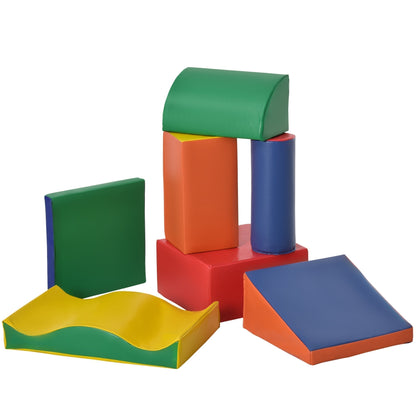 HOMCOM Soft Play Set, 7 Piece Foam Blocks, Toddler Climb and Crawl Activity Set for 1-3 Years, Soft Play Equipment for Building and Stacking, Educational Play, Red