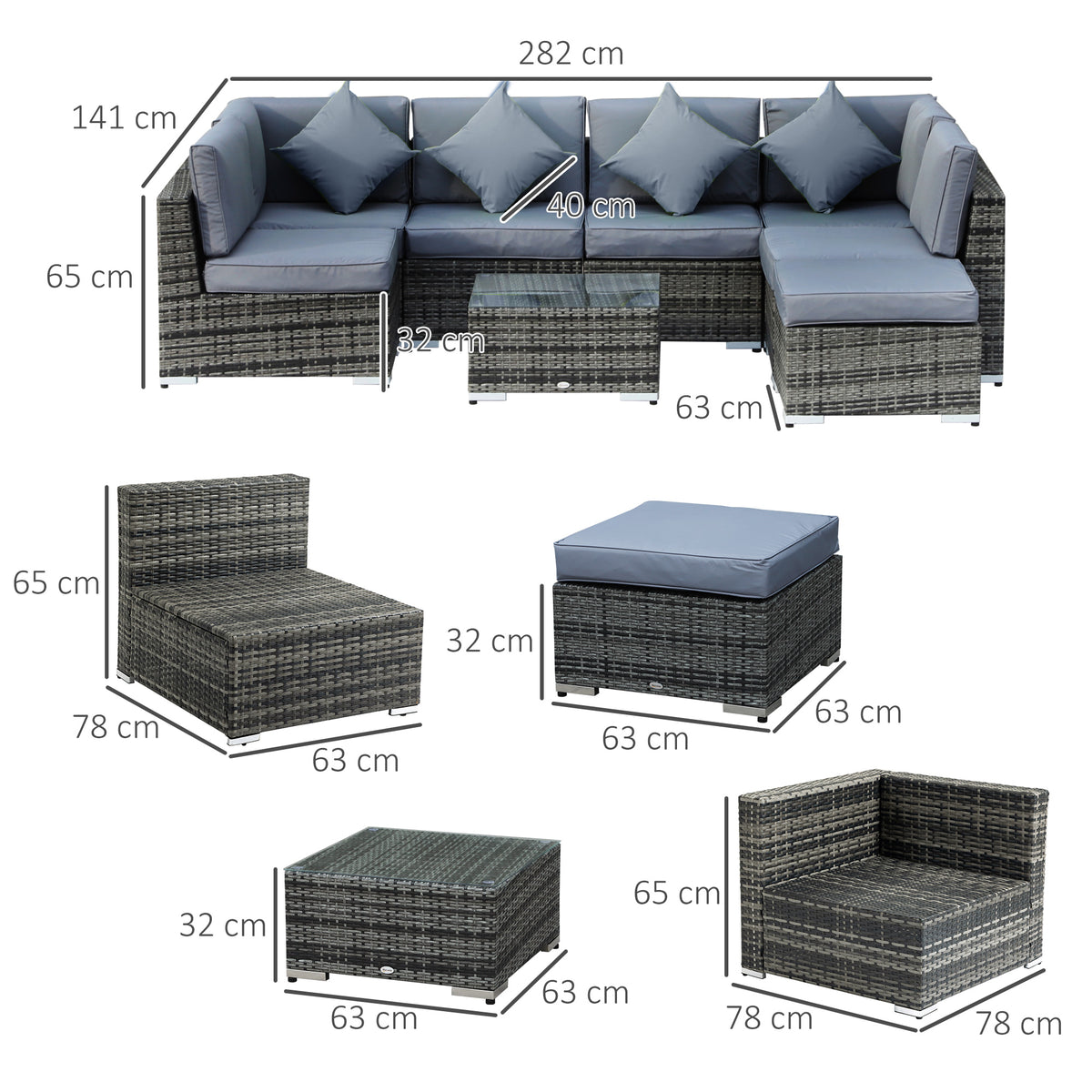 Outsunny 8 Piece Rattan Corner Sofa Set in Grey