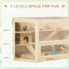 PawHut 3 Tier Wooden Large Hamster Cage with Sliding Tray, Seesaws, Water Bottle, Natural