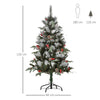 HOMCOM 4FT Artificial Snow Dipped Christmas Tree Xmas Pencil Tree Holiday Home Party Decoration with Foldable Feet Red Berries White Pinecones, Green