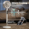 HOMCOM 20dB Silent Standing Fan, 70Â°+90Â° Auto Oscillating Fan with 12 Speeds, LED Light, Air Circulator, Remote Control, 12H Timer, for Bedroom, 46 Inch, White