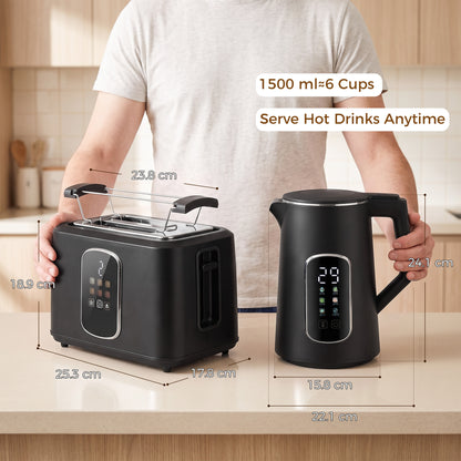 HOMCOM Kettle and Toaster Set with LED Touch Screen in Black