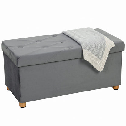 HOMCOM Velvet Upholstered Foldable Ottoman Footrest, Storage Ottoman Bench with Wood Legs for Living Room, Grey
