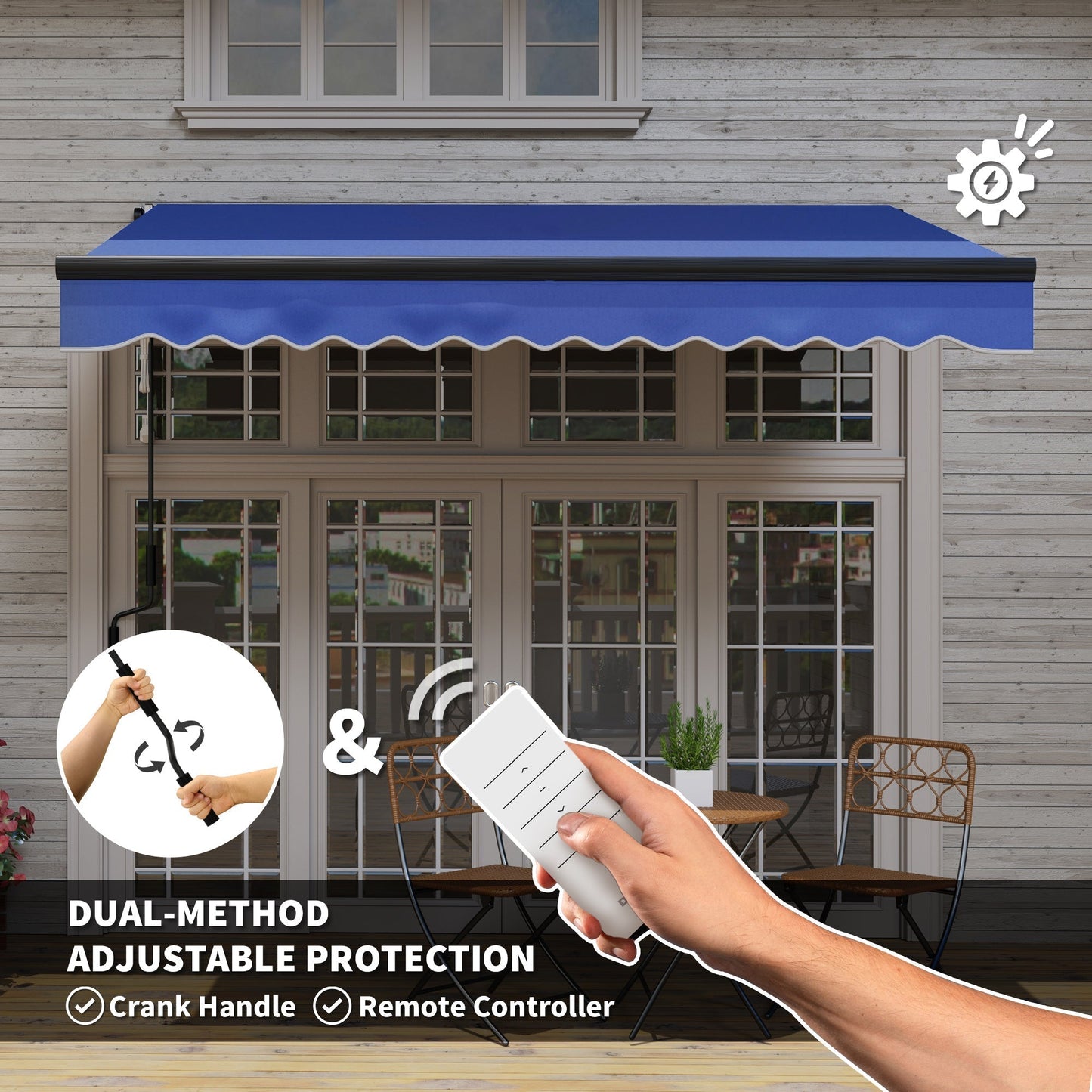 مظلة كهربائية من Outsunny مقاس 3 × 2.5 متر مع إضاءة LED ووحدة تحكم عن بعد، مظلة قابلة للسحب ذاتية التركيب بإطار من الألومنيوم، مظلة واقية من الشمس بمعامل حماية من الأشعة فوق البنفسجية UV50+ للحديقة والفناء والسطح والباب والنافذة، أزرق