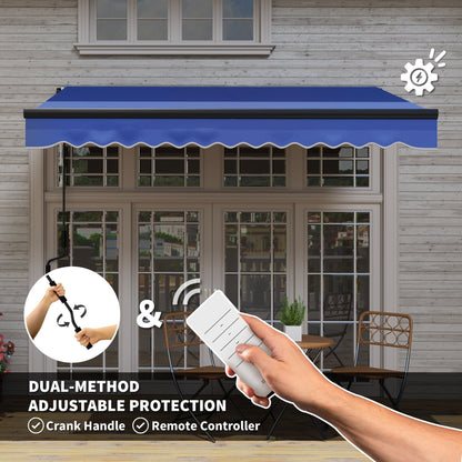 مظلة كهربائية من Outsunny مقاس 3 × 2.5 متر مع إضاءة LED ووحدة تحكم عن بعد، مظلة قابلة للسحب ذاتية التركيب بإطار من الألومنيوم، مظلة واقية من الشمس بمعامل حماية من الأشعة فوق البنفسجية UV50+ للحديقة والفناء والسطح والباب والنافذة، أزرق