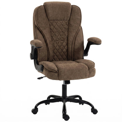 HOMCOM Office Chair, Ergonomic Desk Chair with Flip-up Armrest, Pocket Springs, Swivel Wheels, Adjustable Height, Brown