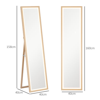 HOMCOM Full Length Mirror, with Adjustable Outer Light, Oak