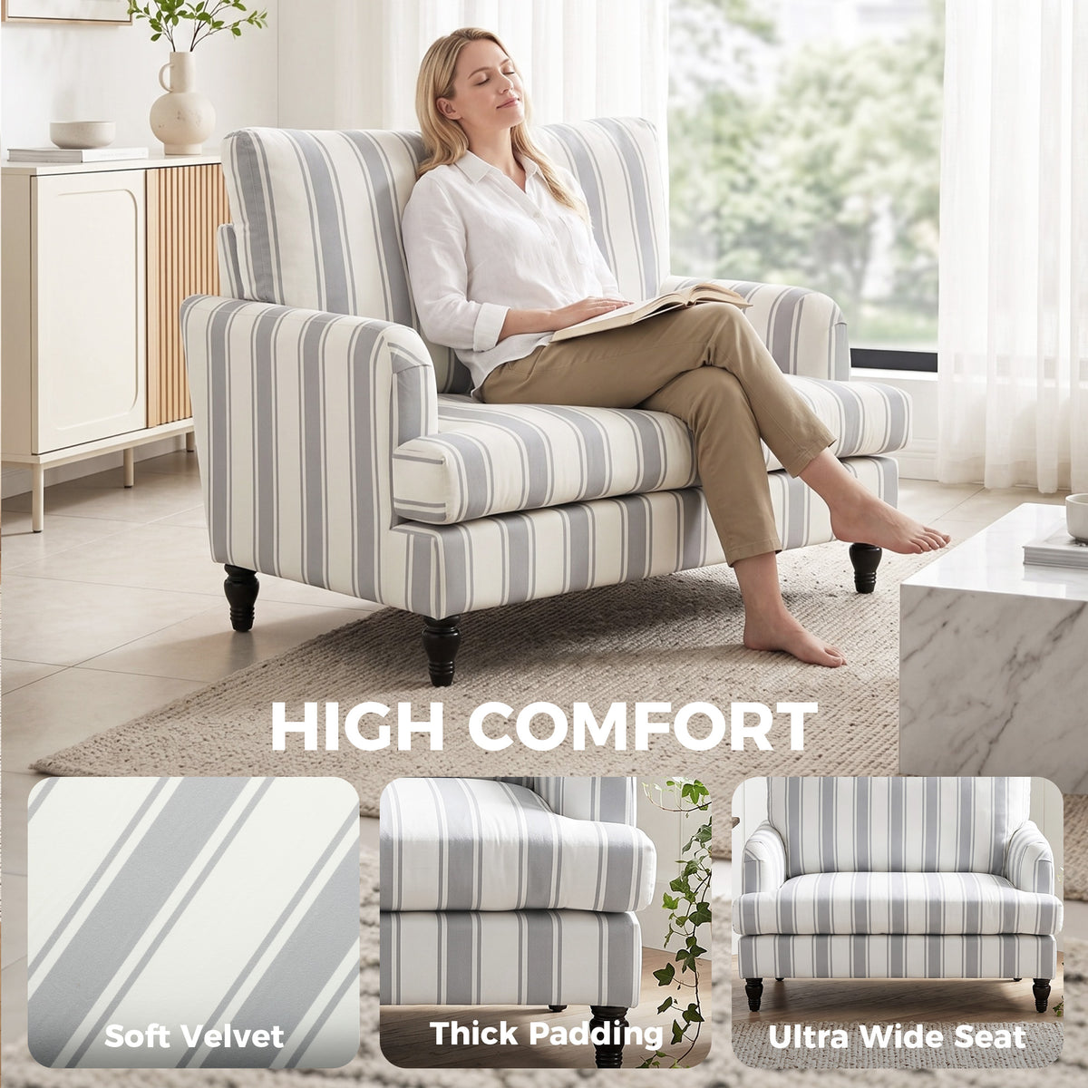 HOMCOM Velvet Single Sofa Armchair in Grey