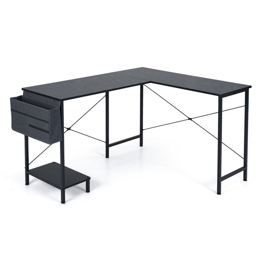 L Shaped Office Desk with Drawer Reversible Corner Computer Desk-Black