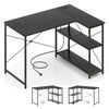L-shaped Desk with Power Outlet with Reversible Adjustable Storage Shelves-Black