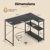 L-shaped Desk with Power Outlet with Reversible Adjustable Storage Shelves-Black