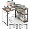 L-shaped Desk with Power Outlet with Reversible Adjustable Storage Shelves-Grey
