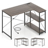 L-shaped Desk with Power Outlet with Reversible Adjustable Storage Shelves-Grey