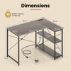 L-shaped Desk with Power Outlet with Reversible Adjustable Storage Shelves-Grey