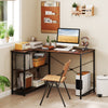L-shaped Desk with Power Outlet with Reversible Adjustable Storage Shelves-Rustic Brown