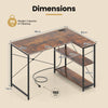 L-shaped Desk with Power Outlet with Reversible Adjustable Storage Shelves-Rustic Brown