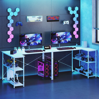 L-shaped Desk with Power Outlet with Reversible Adjustable Storage Shelves-White