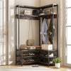 L-shaped Clothes Corner Garment Rack with Open Shelves and 7 Hooks-Rustic Brown