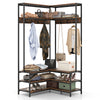 L-shaped Clothes Corner Garment Rack with Open Shelves and 7 Hooks-Rustic Brown