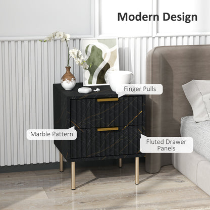 HOMCOM Sideboard, Accent Cabinet with Marble Effect, Adjustable Shelf, Fluted Doors and Drawers, Black