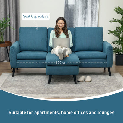 HOMCOM Fabric Sofa with Ottoman, Corduroy L-shaped Sofa Couch with Scatter Back, Reversible 3-Seater Chaise Lounge for Living Room, Home Office, Small Spaces, Blue