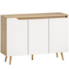 HOMCOM Sideboard Storage Cabinet, Kitchen Cupboard with 3 Doors, 2 Adjustable Shelves and 5 Rubberwood Legs, White and Oak