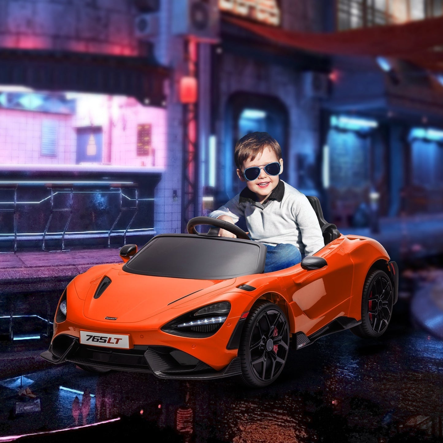 سيارة أطفال كهربائية من AIYAPLAY McLaren 765LT مرخصة بقوة 12 فولت مع أبواب فراشة، وجهاز تحكم عن بعد، وعجلات نقل، لون برتقالي