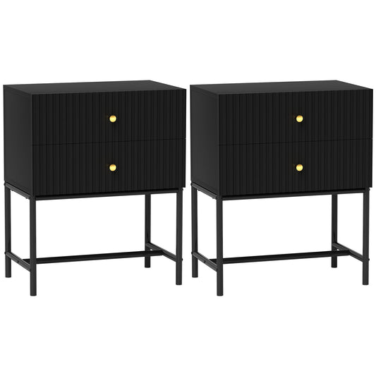 HOMCOM Elegant Two-Drawer Bedside Table Set of 2 - Black