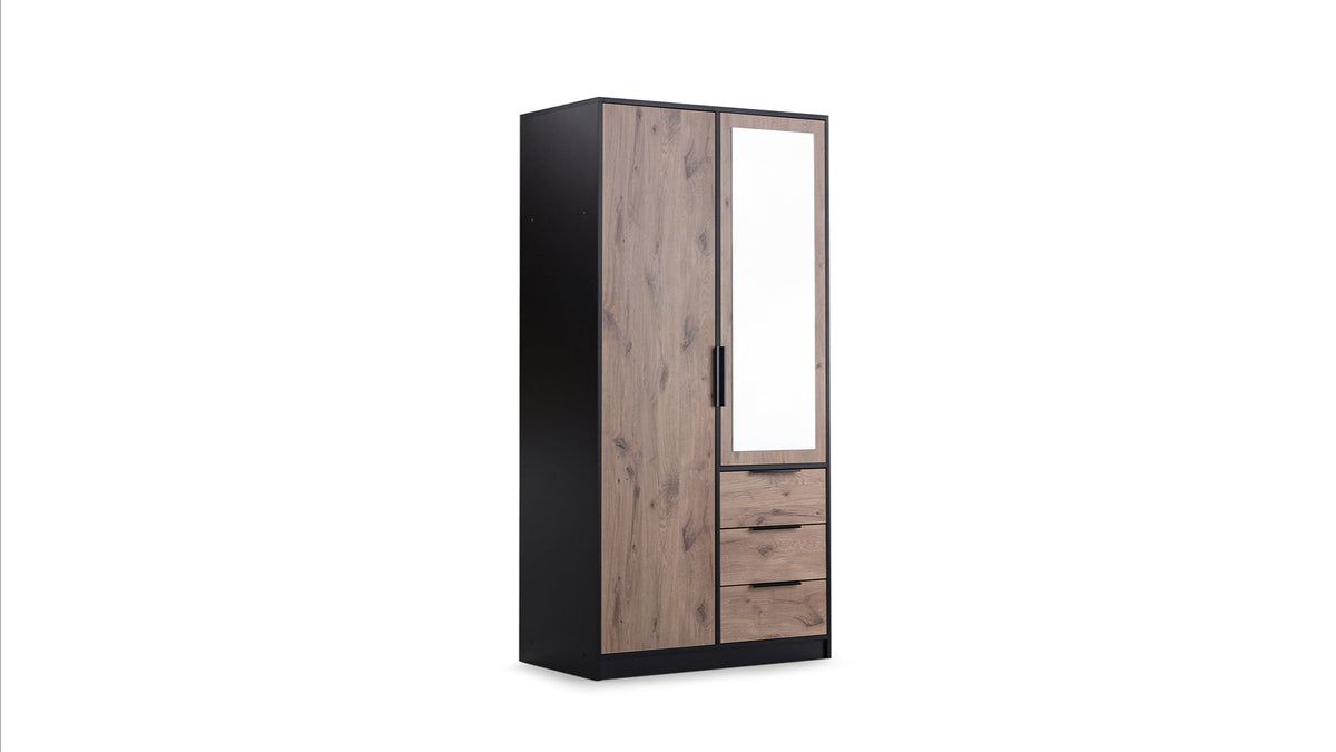 Lati D2 Mirrored Hinged Door Wardrobe 100cm (LATI-D2) in Oak Viking