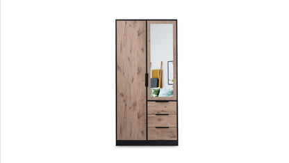 Lati D2 Mirrored Hinged Door Wardrobe 100cm (LATI-D2) in Oak Viking