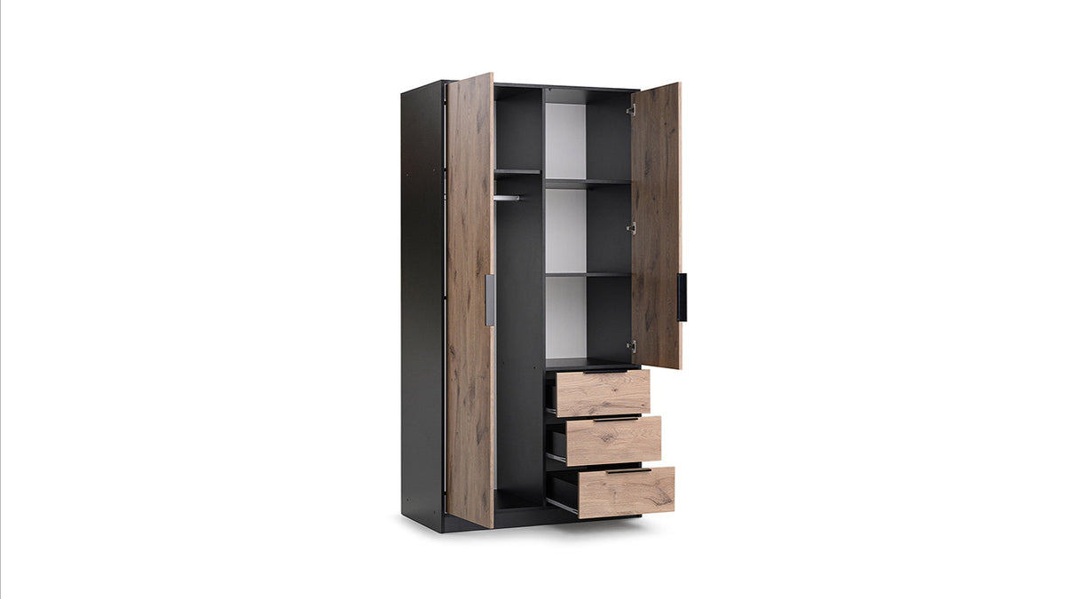 Lati D2 Mirrored Hinged Door Wardrobe 100cm (LATI-D2) in Oak Viking
