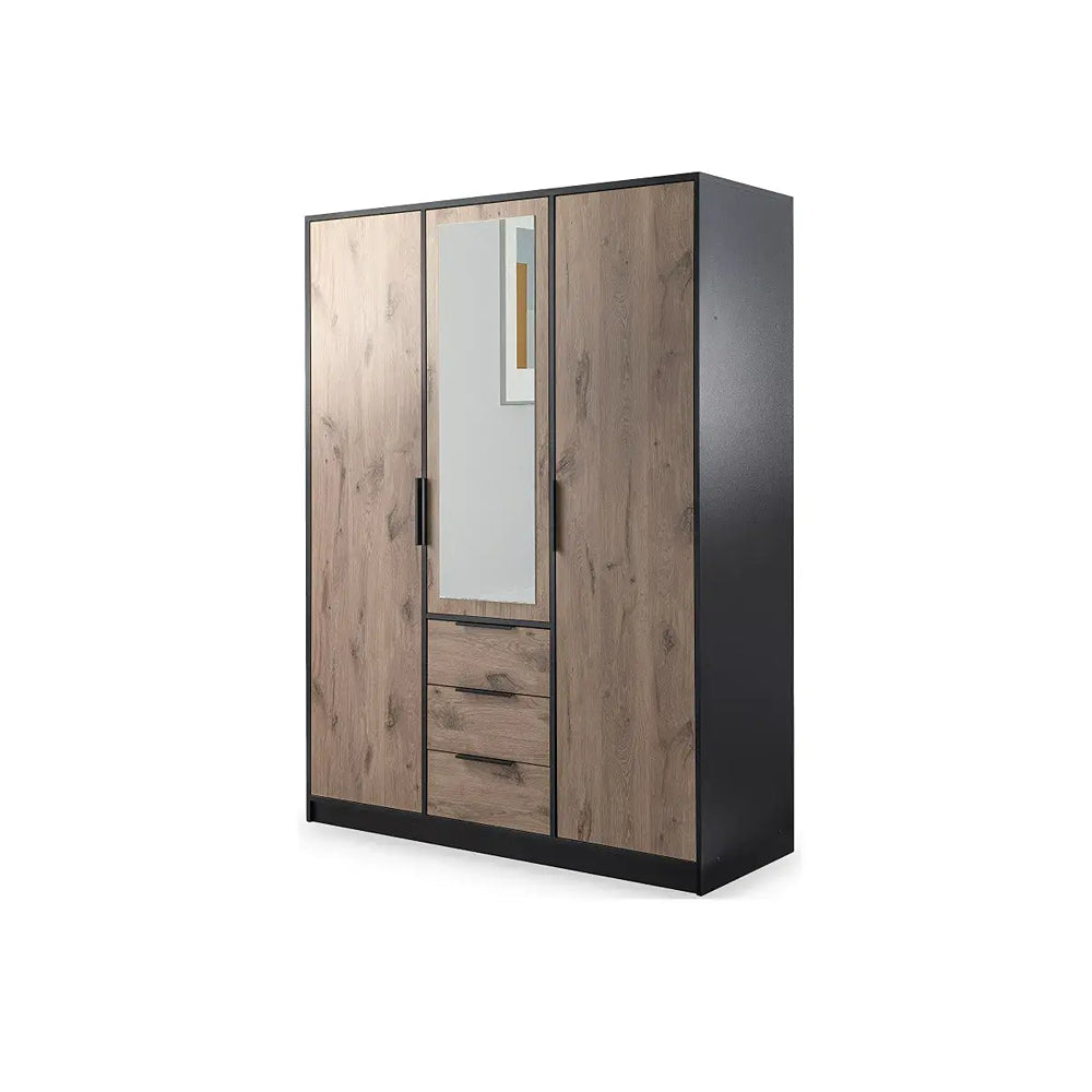 Lati D3 Mirrored Hinged Door Wardrobe 149cm (LATI-D3) in Oak Viking