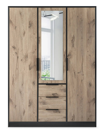 Lati D3 Mirrored Hinged Door Wardrobe 149cm (LATI-D3) in Oak Viking