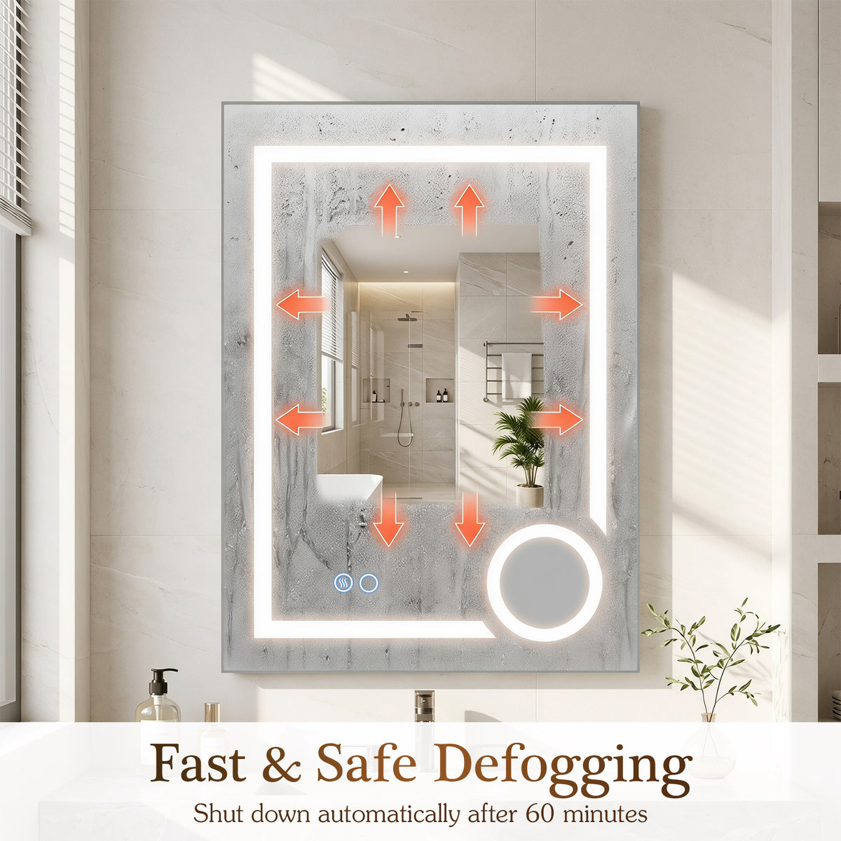 LED Lighted Bathroom Mirror with Anti-Fog and 3 Color Lights