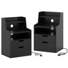 LED Nightstand with Charging Station 2-Drawer Bedside Table with Open Shelf Set of 2-Black