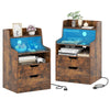 LED Nightstand with Charging Station 2-Drawer Bedside Table with Open Shelf Set of 2-Rustic Brown