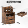 LED Nightstand with Charging Station 2-Drawer Bedside Table with Open Shelf Set of 2-Rustic Brown