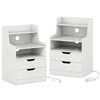 LED Nightstand with Charging Station 2-Drawer Bedside Table with Open Shelf Set of 2-White