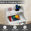 LED Nightstand with Charging Station 2-Drawer Bedside Table with Open Shelf Set of 2-White