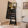3-Color LED Lighted Jewelry Cabinet with Full-Length Mirror and Adjustable Tilt Angles-Black