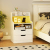 LED Nightstand with Charging Station 2-Drawer Bedside Table with Open Shelf-White