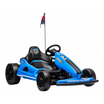 AIYAPLAY 24V Electric Drift Go Kart for Kids with Dual Motors, Soft Start, 12 KM/H High Speed, Headlight, for Ages 6-14, Blue