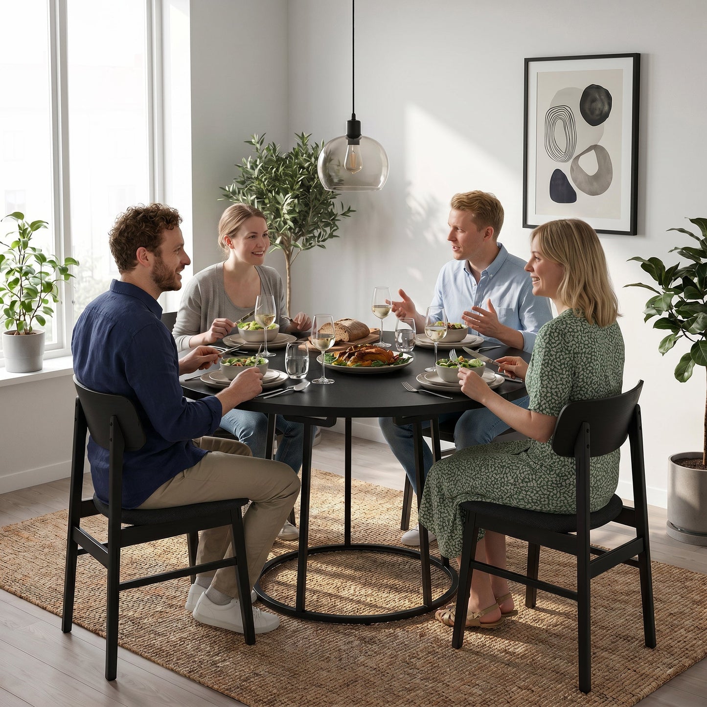 HOMCOM Dining Table Space Saving Kitchen Table Spliced Tabletop Conical Metal Base 120 cm Round Black