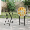 Outsunny Mosaic Outdoor Garden Table, 35.5cm Round Folding Coffee Table with Metal Frame for Balcony Terrace, Yellow