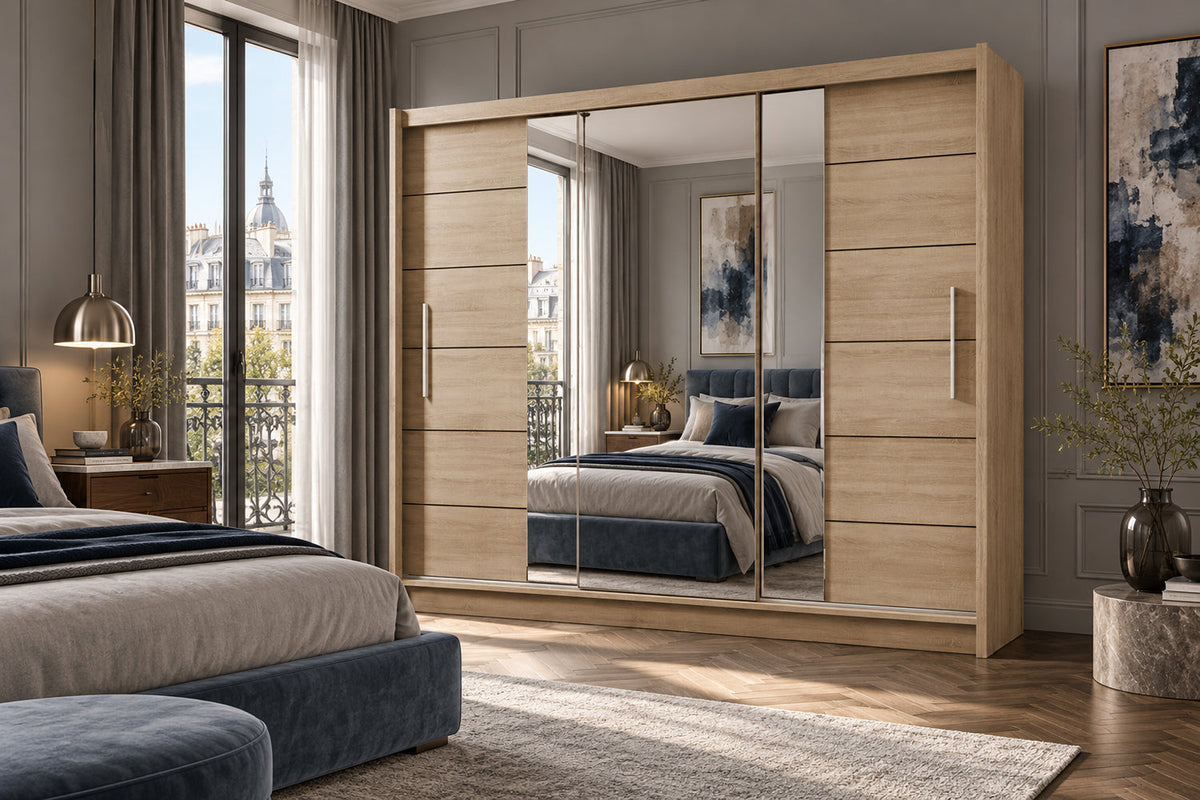 Lizbona II Mirrored Sliding Door Wardrobe 250cm (LIZBONA-II-250) in Oak Sonoma