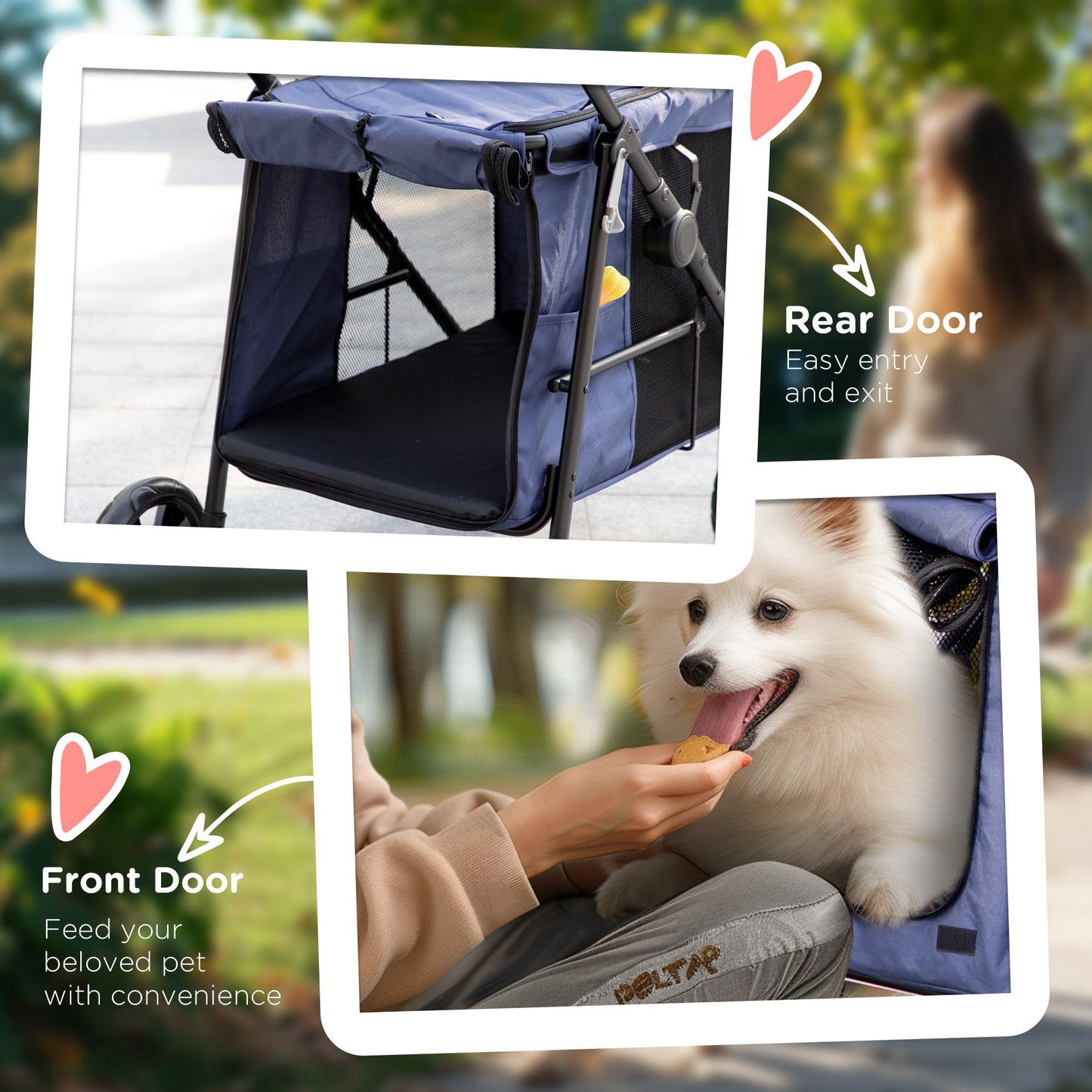 عربة أطفال PawHut Dog Pram ذات 4 عجلات للكلاب الأليفة مع باب دوار ووسادة ومقود أمان للكلاب الصغيرة والمتوسطة الحجم، أزرق داكن