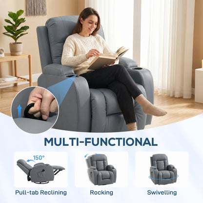 HOMCOM Massage Recliner Armchair, PU Leather Recliner Chair, Grey
