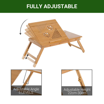 HOMCOM Portable Laptop Desk Notebook Tray PC Bed Table with Drawer Adjustable & Foldable (55L x 35W x 22-32.5H (cm))